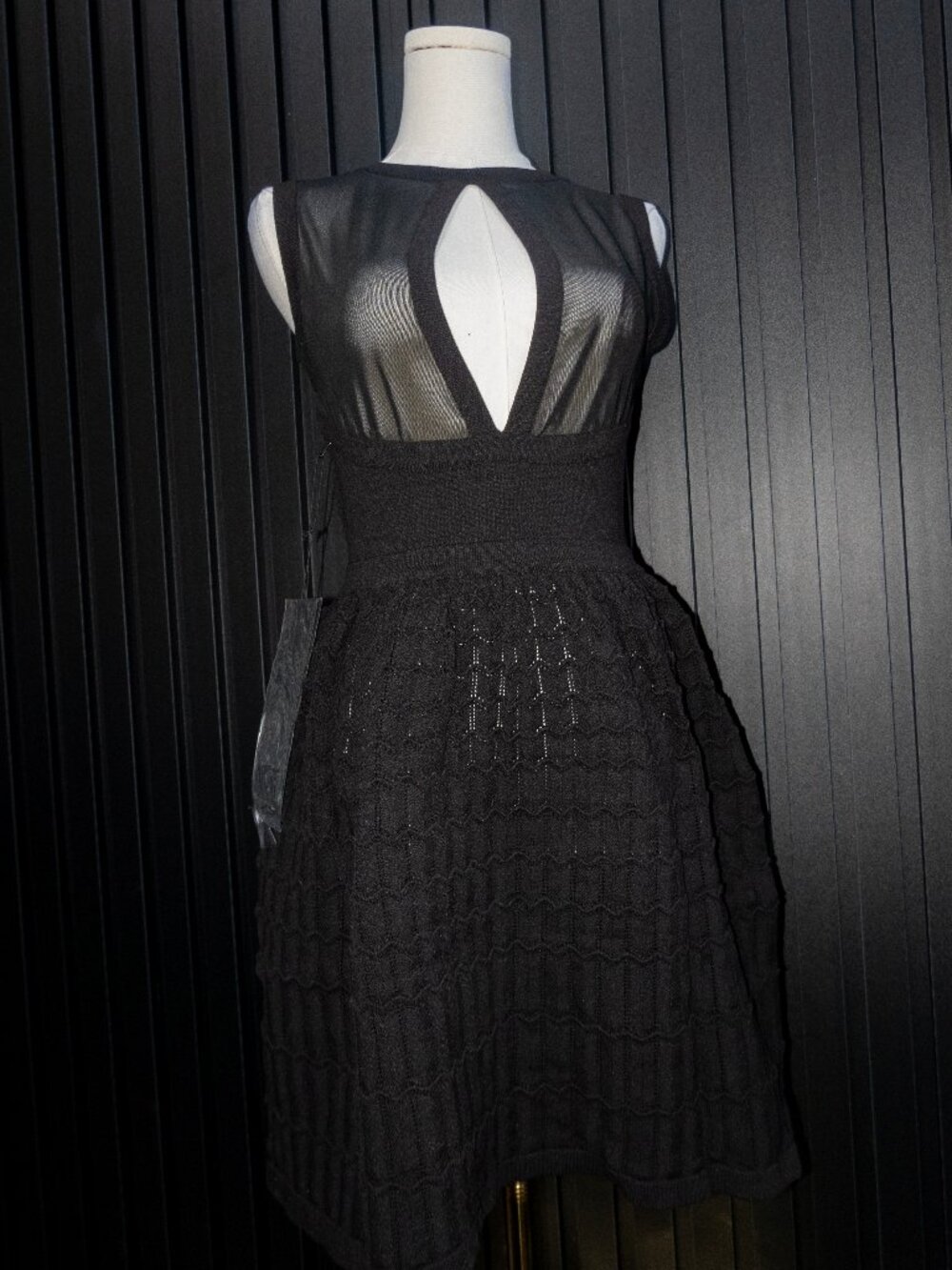 WOW Couture Black Mesh Cut Out Skater Dress NWT